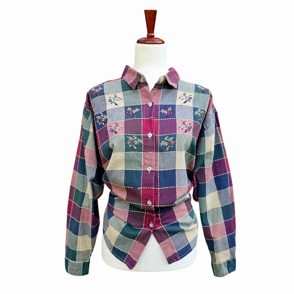 Cabin Creek Button Blouse Size 1x Autumn Fall Colors Cottagecore Patchwork
